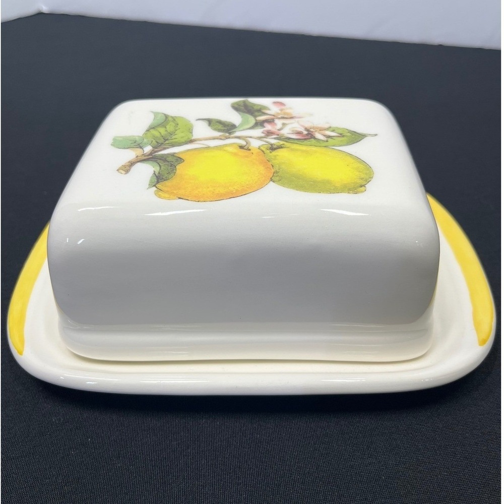 Ceramica Cuore Lemon Butter Dish Handmade in Italy Ceramic Yellow White Floral